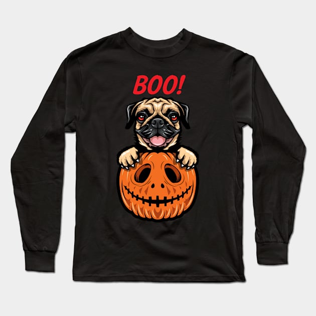 Halloween Pumpkin Pug Long Sleeve T-Shirt by IPRINT